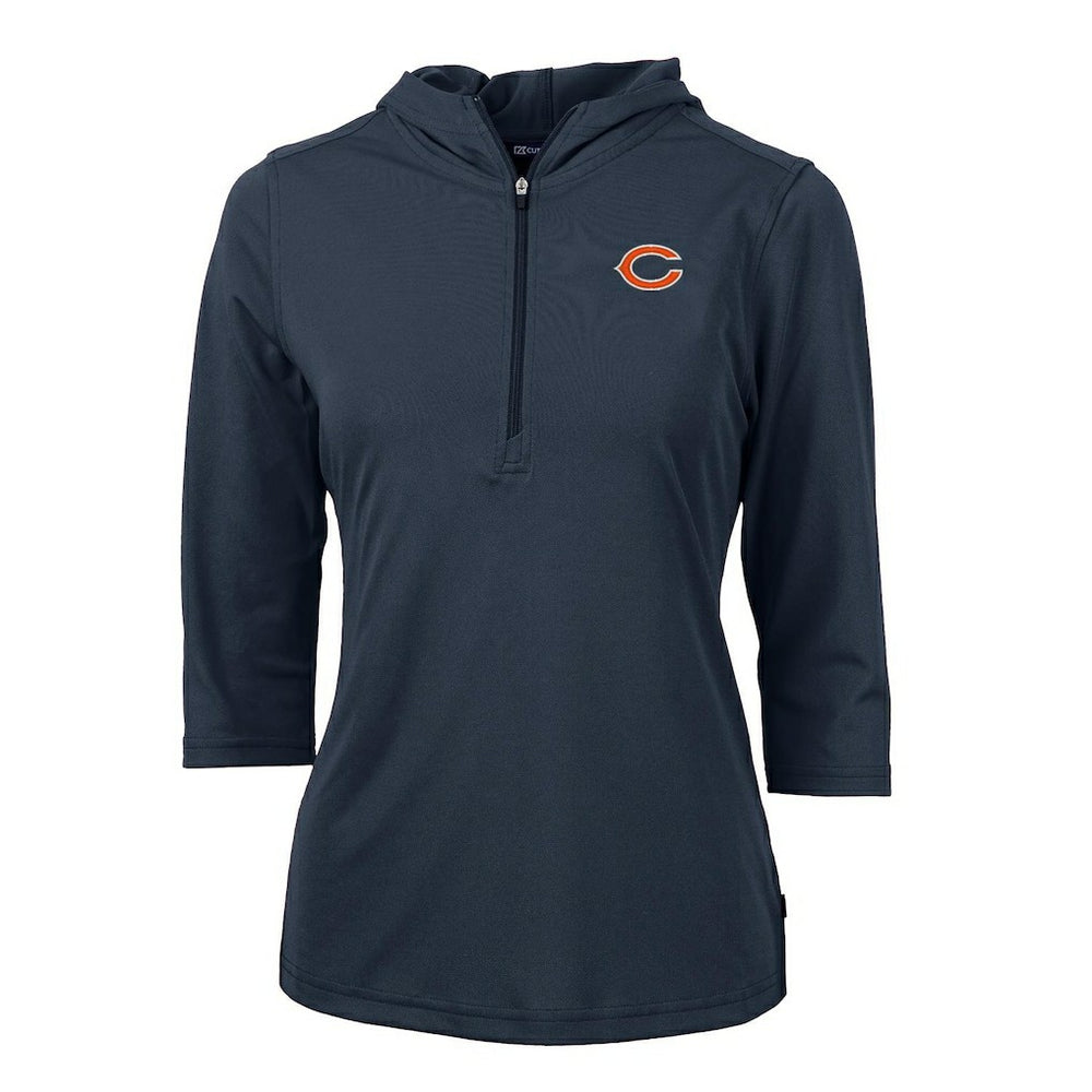 Chicago Bears Cutter & Buck Women's Virtue Eco Pique Half-Zip 3/4 Sleeve Pullover Hoodie - Navy - NFL