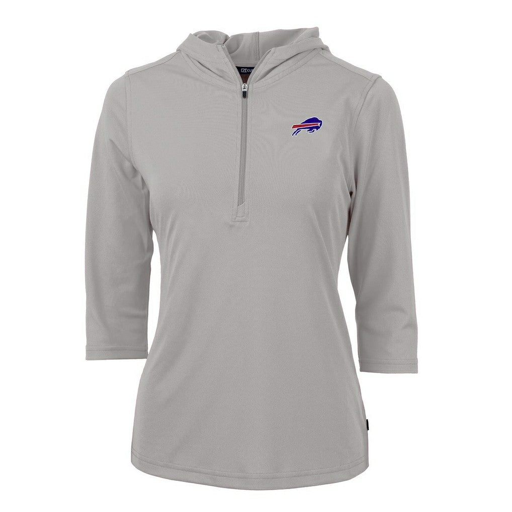 Buffalo Bills Cutter & Buck Women's Virtue Eco Pique Half-Zip 3/4 Sleeve Pullover Hoodie - Gray - NFL
