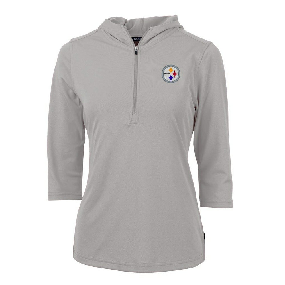 Pittsburgh Steelers Cutter & Buck Women's Virtue Eco Pique Half-Zip 3/4 Sleeve Pullover Hoodie - Gray - NFL
