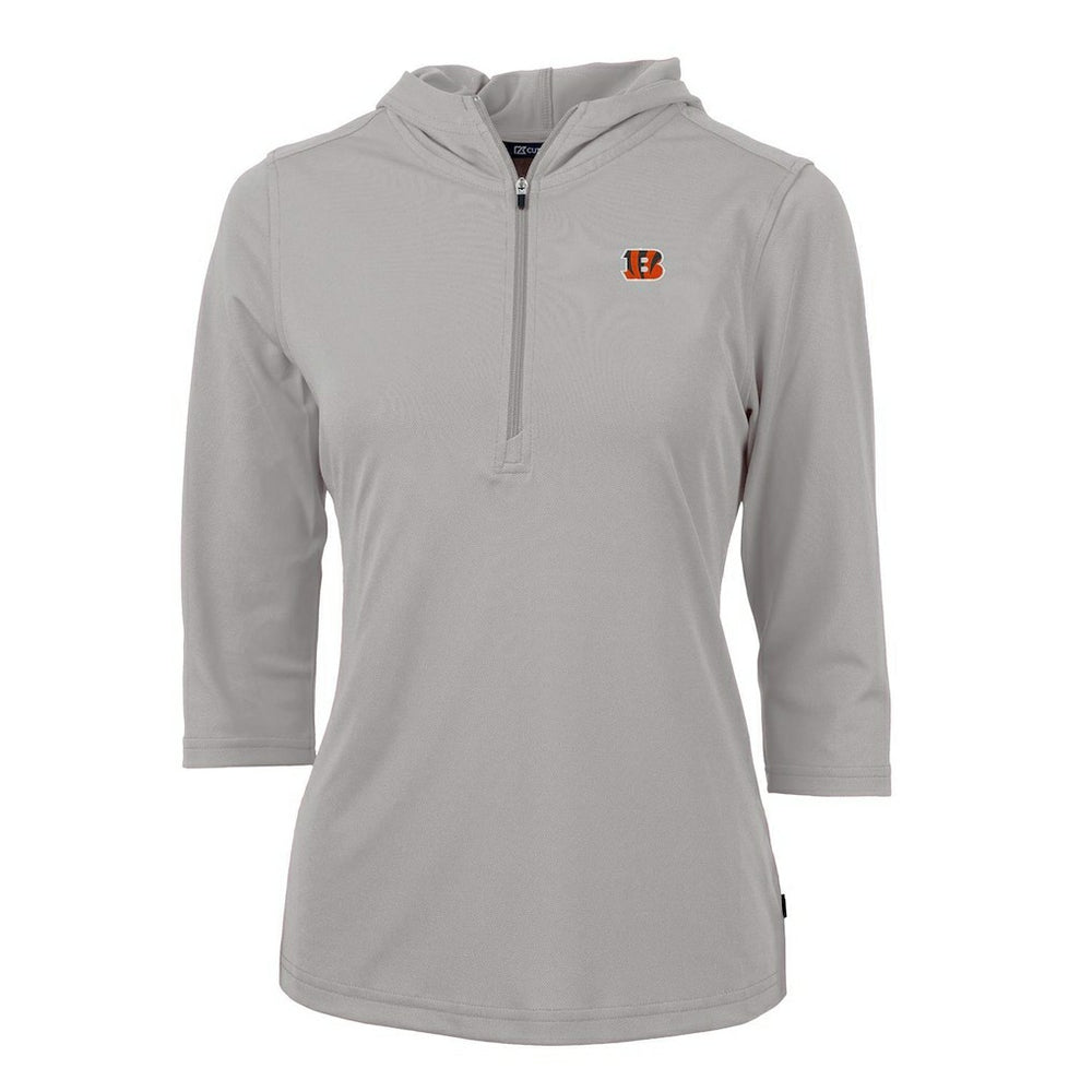 Cincinnati Bengals Cutter & Buck Women's Virtue Eco Pique Half-Zip 3/4 Sleeve Pullover Hoodie - Gray - NFL