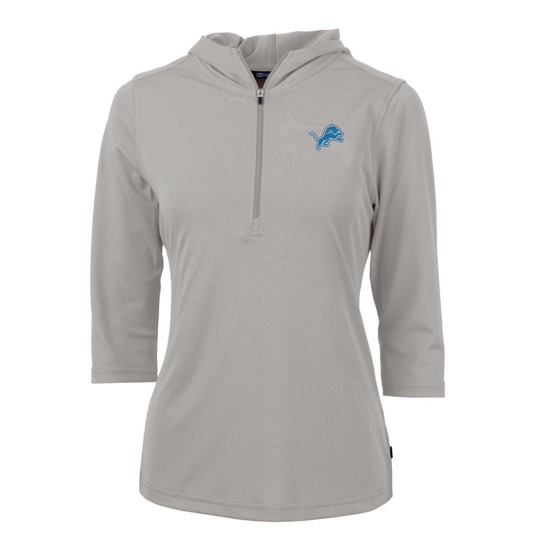 Detroit Lions Cutter & Buck Women's Virtue Eco Pique Half-Zip 3/4 Sleeve Pullover Hoodie - Gray - NFL