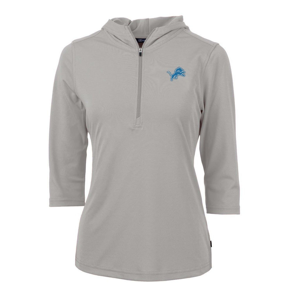 Detroit Lions Cutter & Buck Women's Virtue Eco Pique Half-Zip 3/4 Sleeve Pullover Hoodie - Gray - NFL