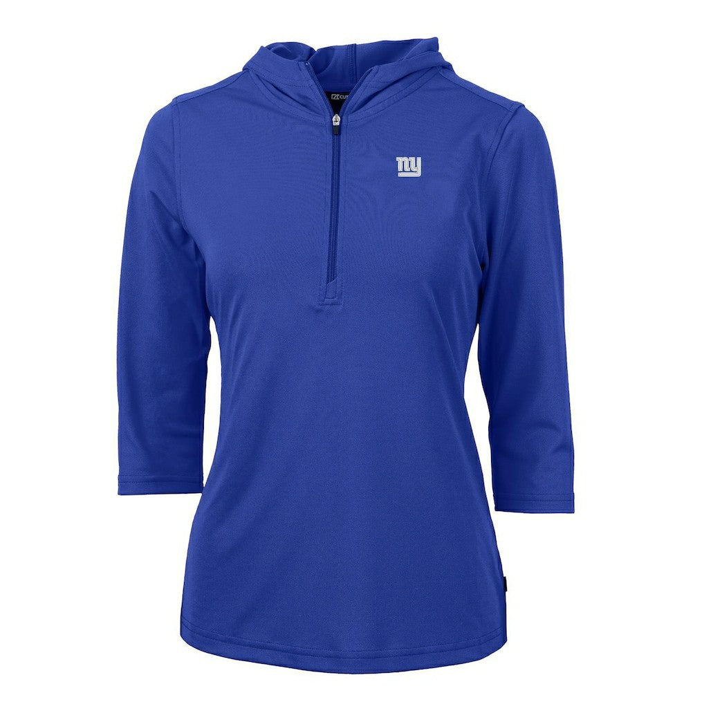 New York Giants Cutter & Buck Women's Virtue Eco Pique Half-Zip 3/4 Sleeve Pullover Hoodie - Royal - NFL