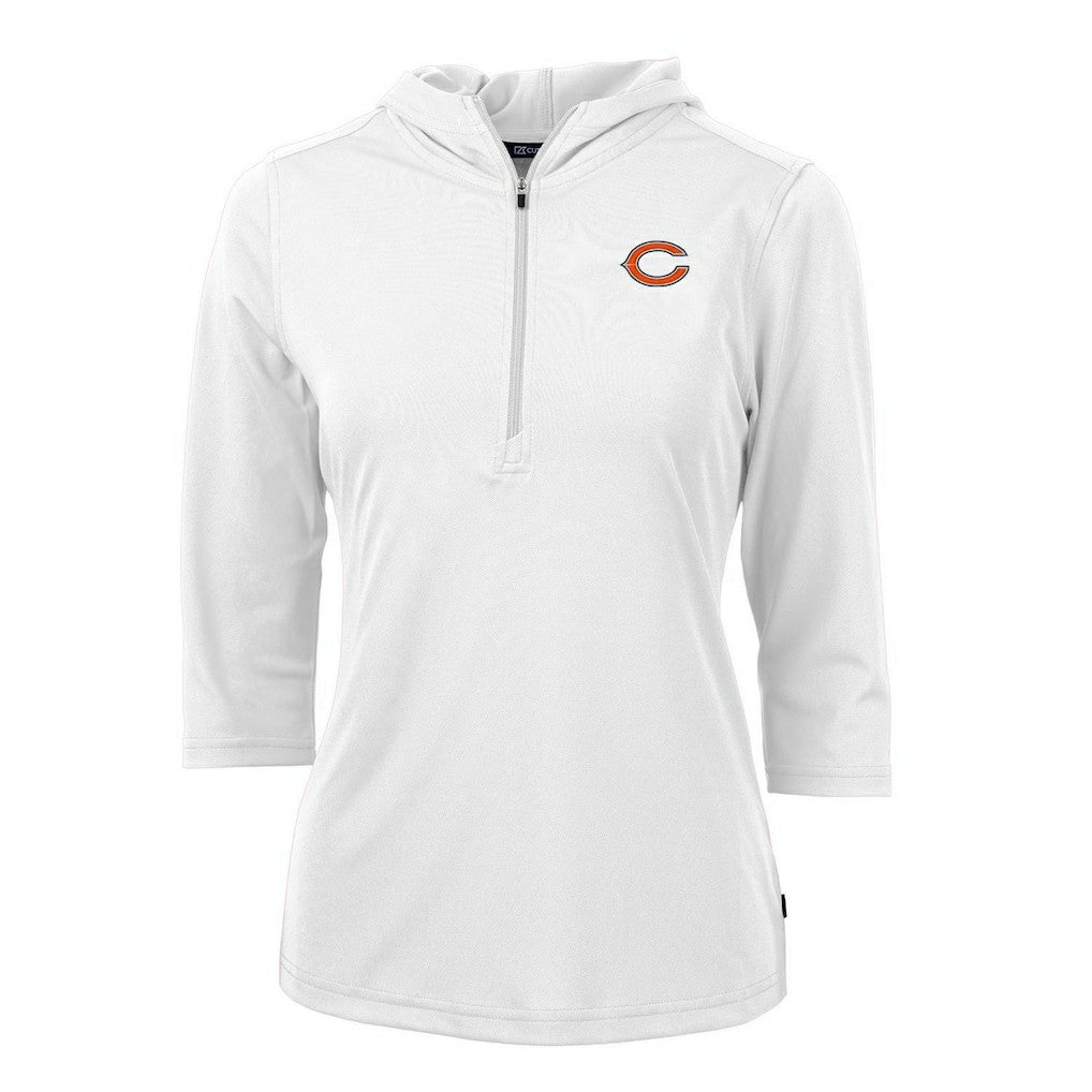 Chicago Bears Cutter & Buck Women's Virtue Eco Pique Half-Zip 3/4 Sleeve Pullover Hoodie - White - NFL