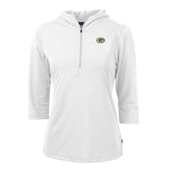 Green Bay Packers Cutter & Buck Women's Virtue Eco Pique Half-Zip 3/4 Sleeve Pullover Hoodie - White - NFL