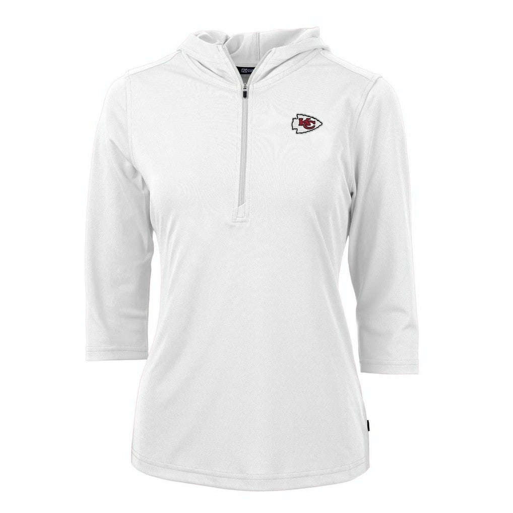 Kansas City Chiefs Cutter & Buck Women's Virtue Eco Pique Half-Zip 3/4 Sleeve Pullover Hoodie - White - NFL