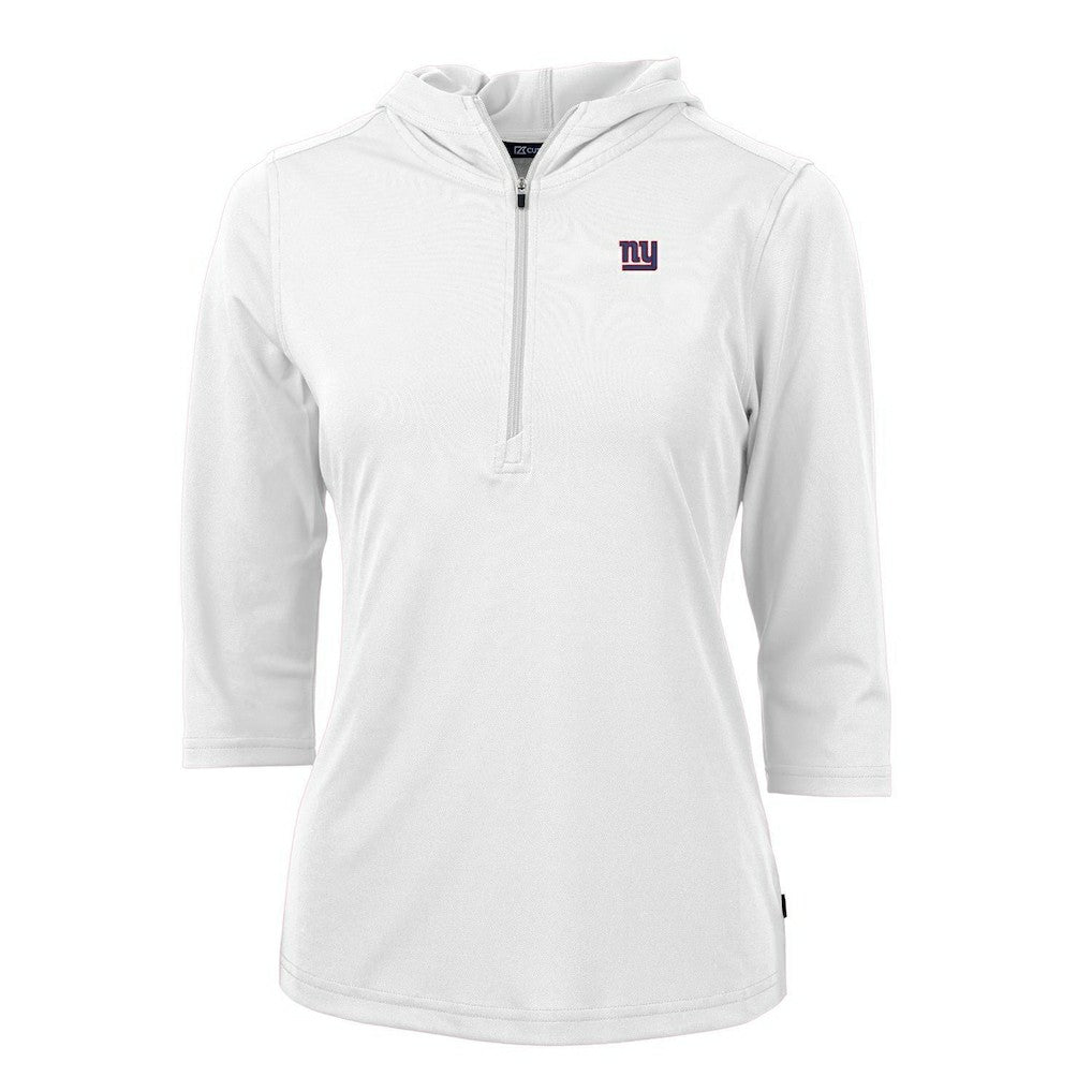New York Giants Cutter & Buck Women's Virtue Eco Pique Half-Zip 3/4 Sleeve Pullover Hoodie - White - NFL