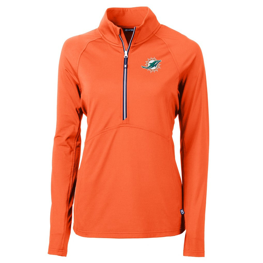 Miami Dolphins Cutter & Buck Women's Adapt Eco Knit Half-Zip Pullover Jacket - Orange - NFL