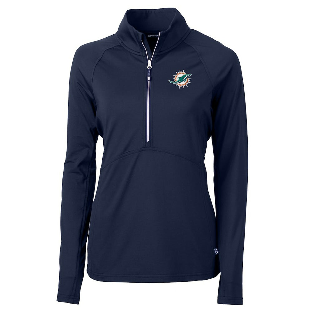 Miami Dolphins Cutter & Buck Women's Adapt Eco Knit Half-Zip Pullover Jacket - Navy - NFL