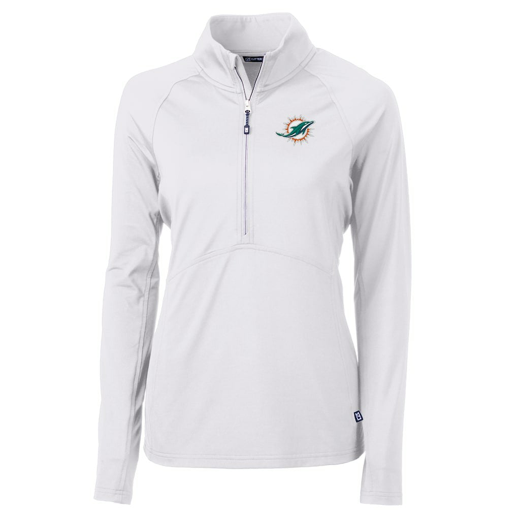 Miami Dolphins Cutter & Buck Women's Adapt Eco Knit Half-Zip Pullover Jacket - White - NFL