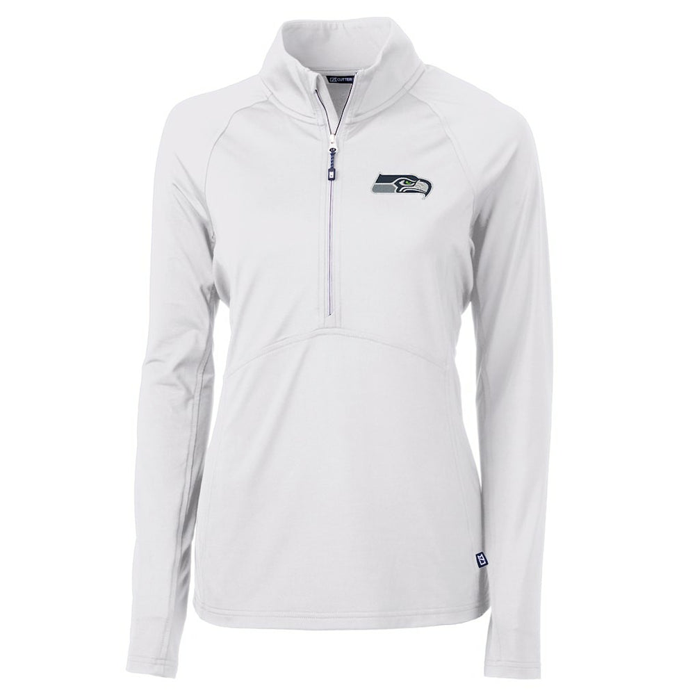 Seattle Seahawks Cutter & Buck Women's Adapt Eco Knit Half-Zip Pullover Jacket - White - NFL