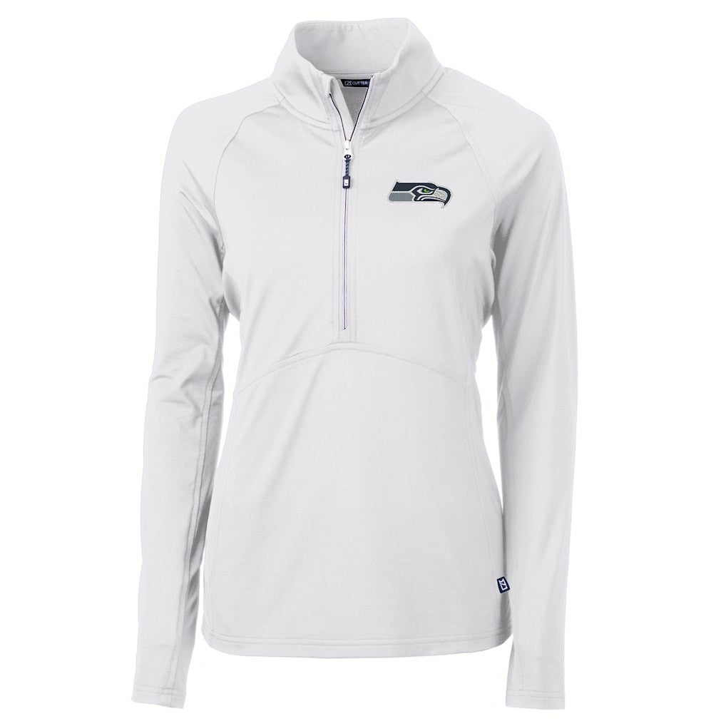 Seattle Seahawks Cutter & Buck Women's Adapt Eco Knit Half-Zip Pullover Jacket - White - NFL