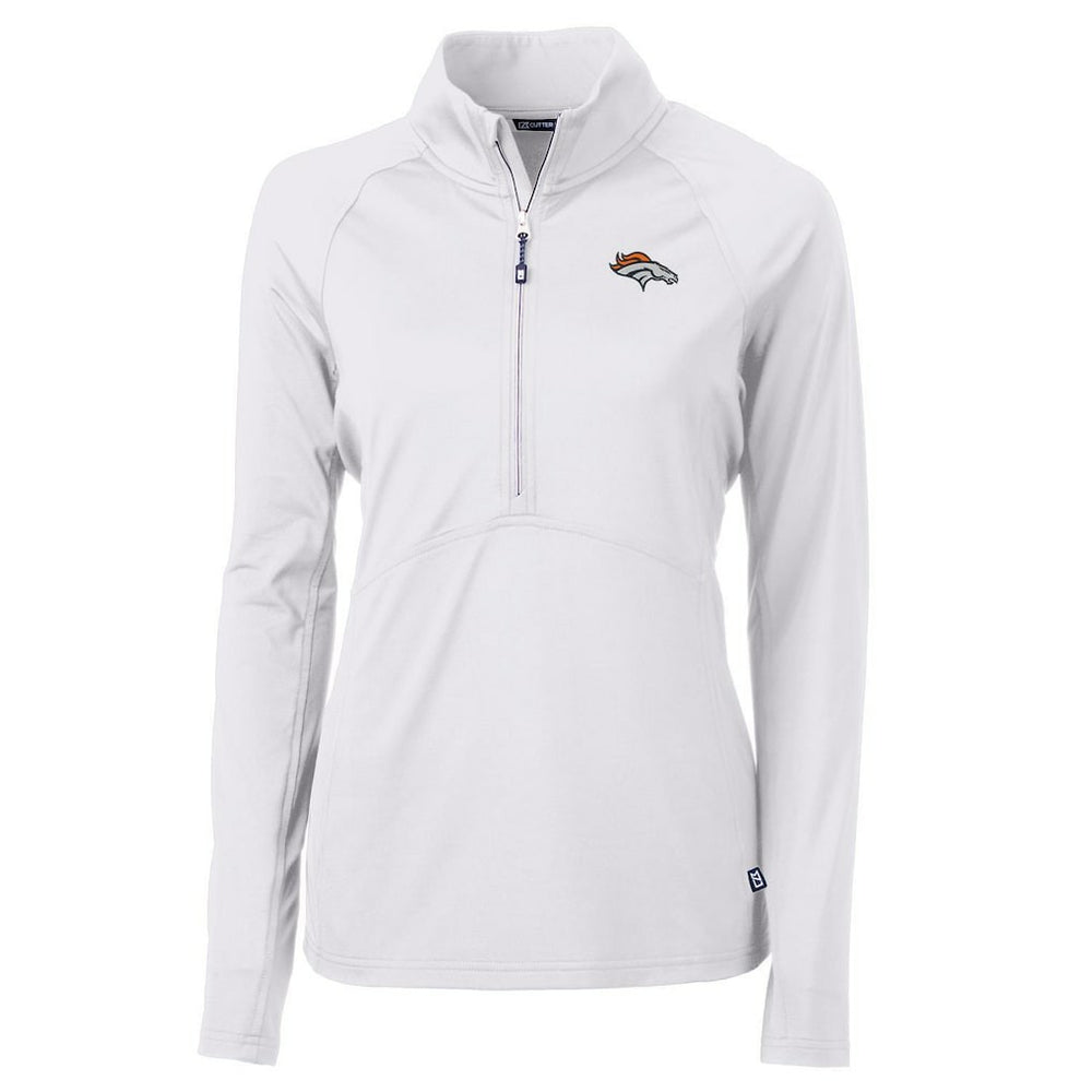 Denver Broncos Cutter & Buck Women's Adapt Eco Knit Half-Zip Pullover Jacket - White - NFL