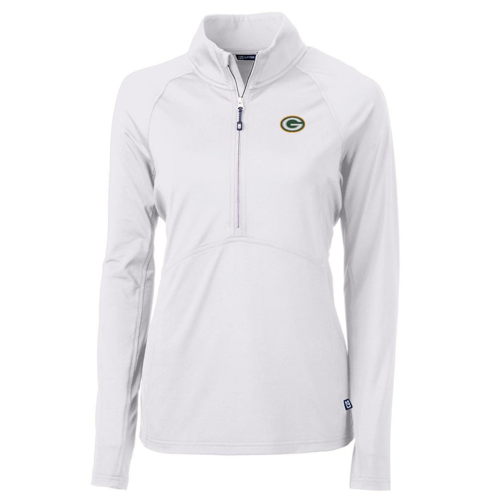 Green Bay Packers Cutter & Buck Women's Adapt Eco Knit Half-Zip Pullover Jacket - White - NFL