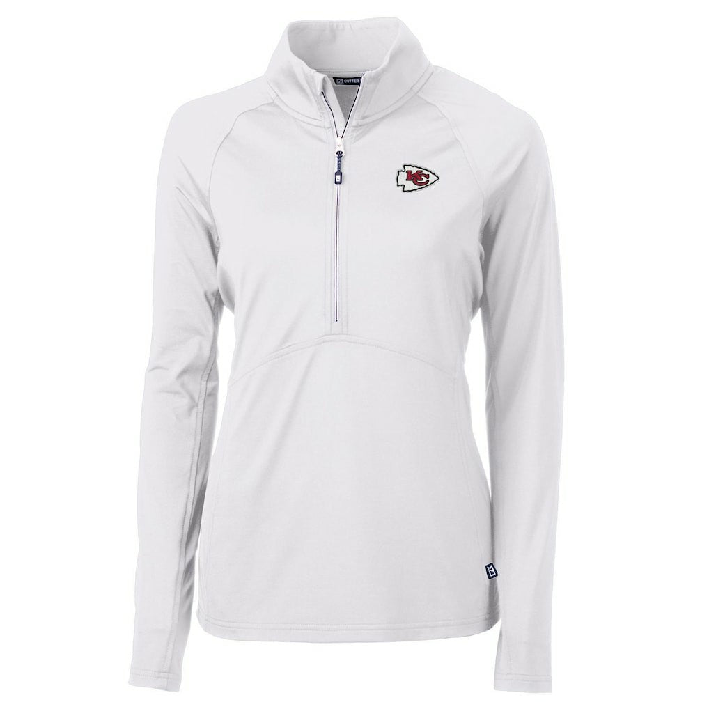 Kansas City Chiefs Cutter & Buck Women's Adapt Eco Knit Half-Zip Pullover Jacket - White - NFL