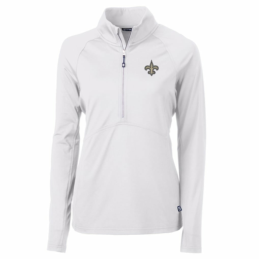 New Orleans Saints Cutter & Buck Women's Adapt Eco Knit Half-Zip Pullover Jacket - White - NFL