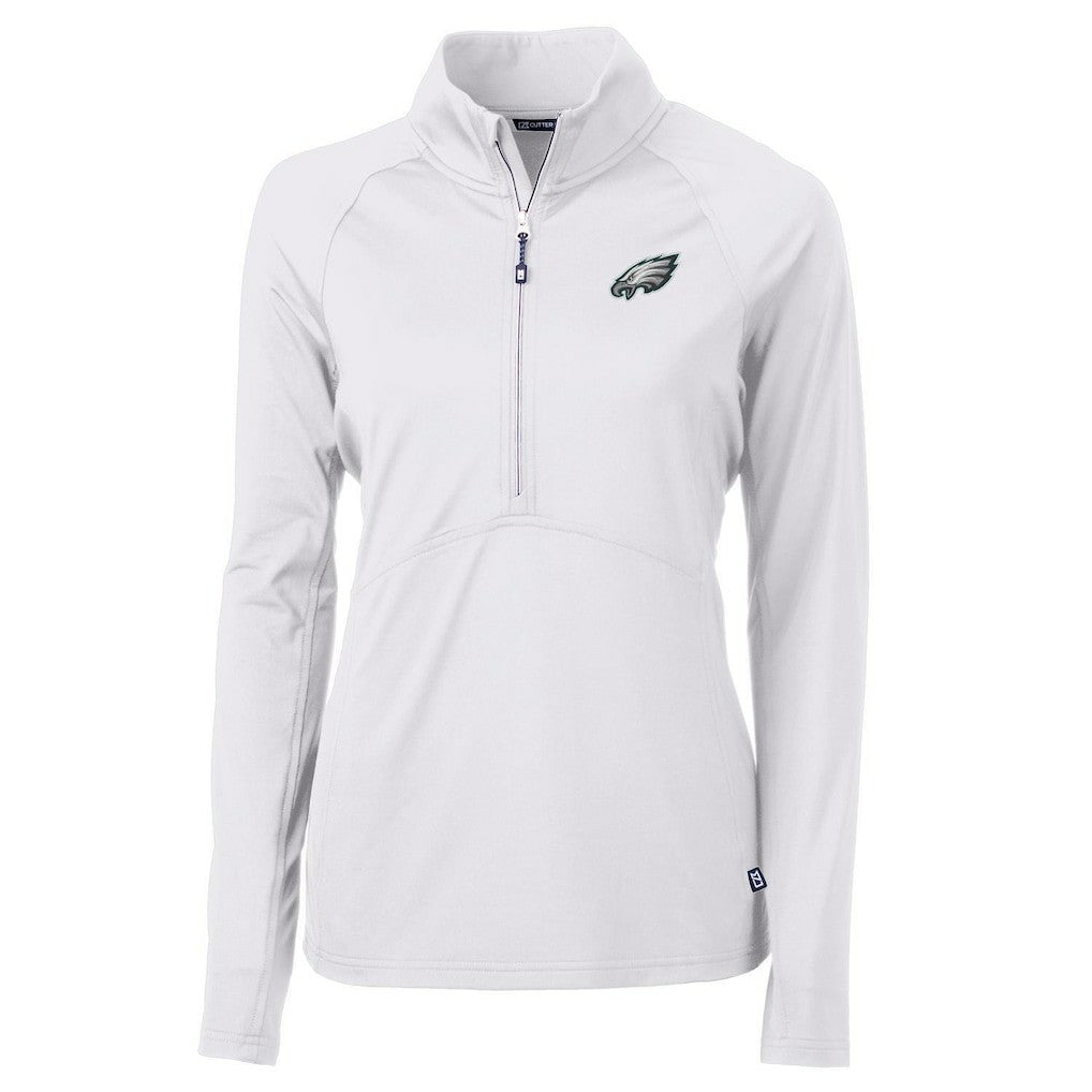 Philadelphia Eagles Cutter & Buck Women's Adapt Eco Knit Half-Zip Pullover Jacket - White - NFL