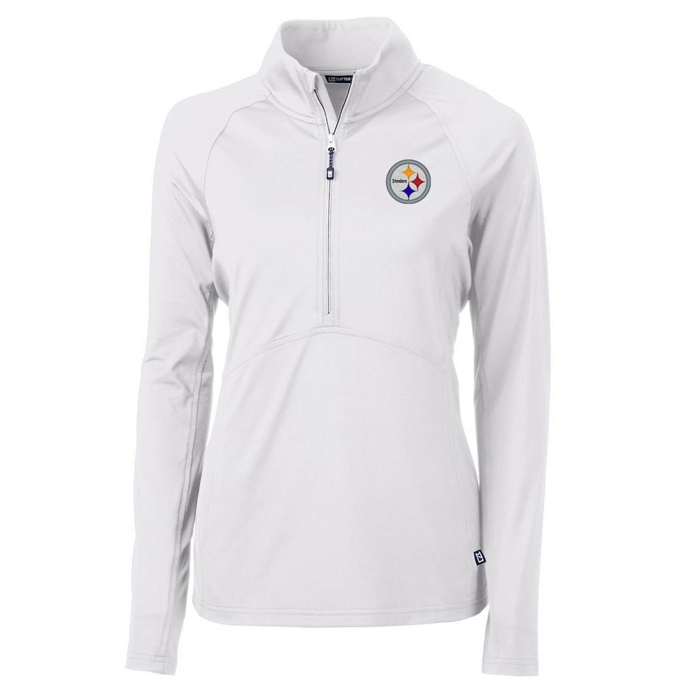 Pittsburgh Steelers Cutter & Buck Women's Adapt Eco Knit Half-Zip Pullover Jacket - White - NFL