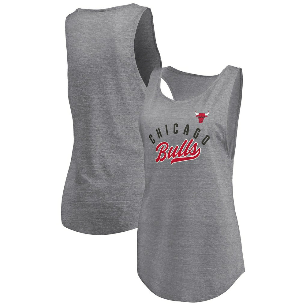 Fanatics Chicago Bulls Women's Quality Time Open Scoop Neck Tri-Blend Tank Top Heathered Gray