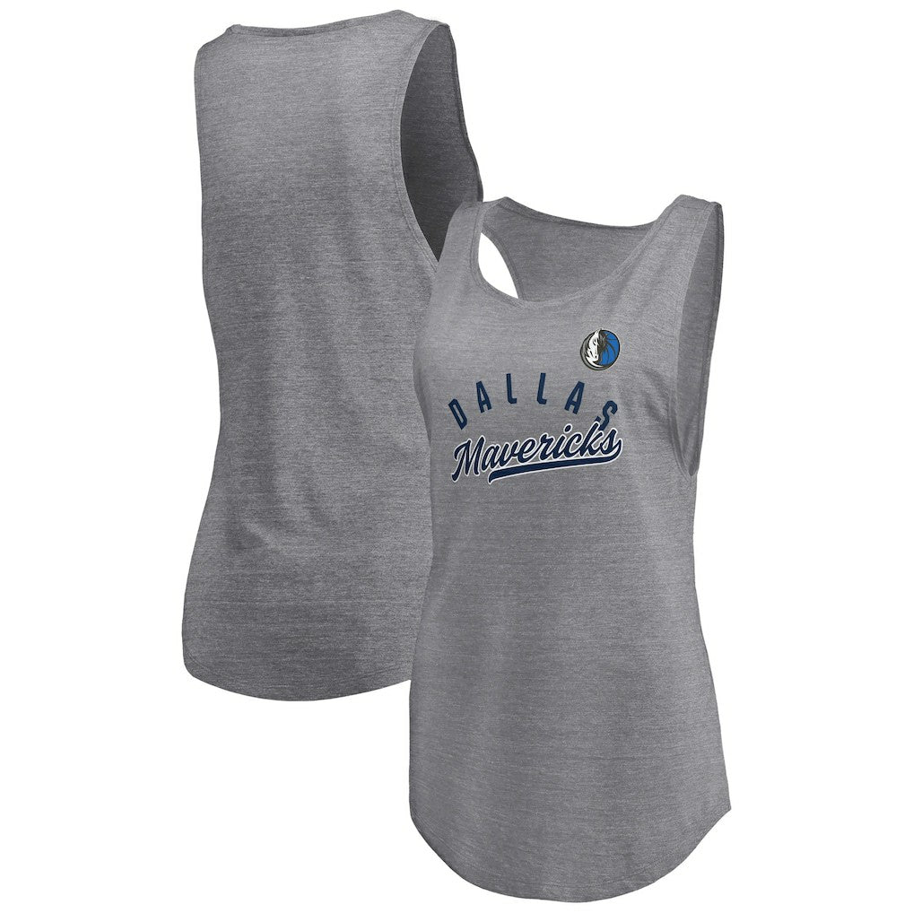 Fanatics Dallas Mavericks Women's Quality Time Open Scoop Neck Tri-Blend Tank Top Heathered Gray