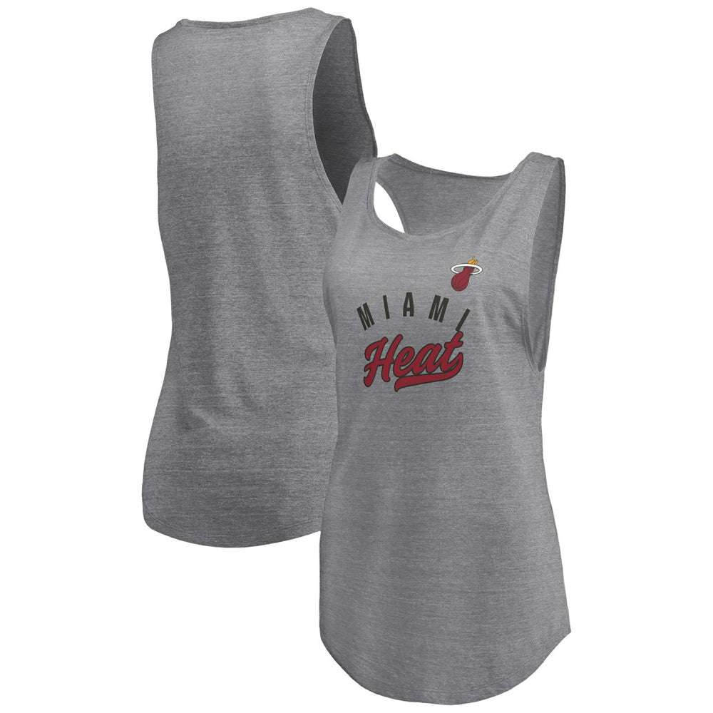 Fanatics Miami Heat Women's Quality Time Open Scoop Neck Tri-Blend Tank Top Heathered Gray