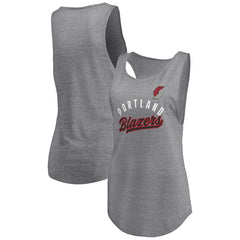 Fanatics Portland Trail Blazers Women's Quality Time Open Scoop Neck Tri-Blend Tank Top Heathered Gray