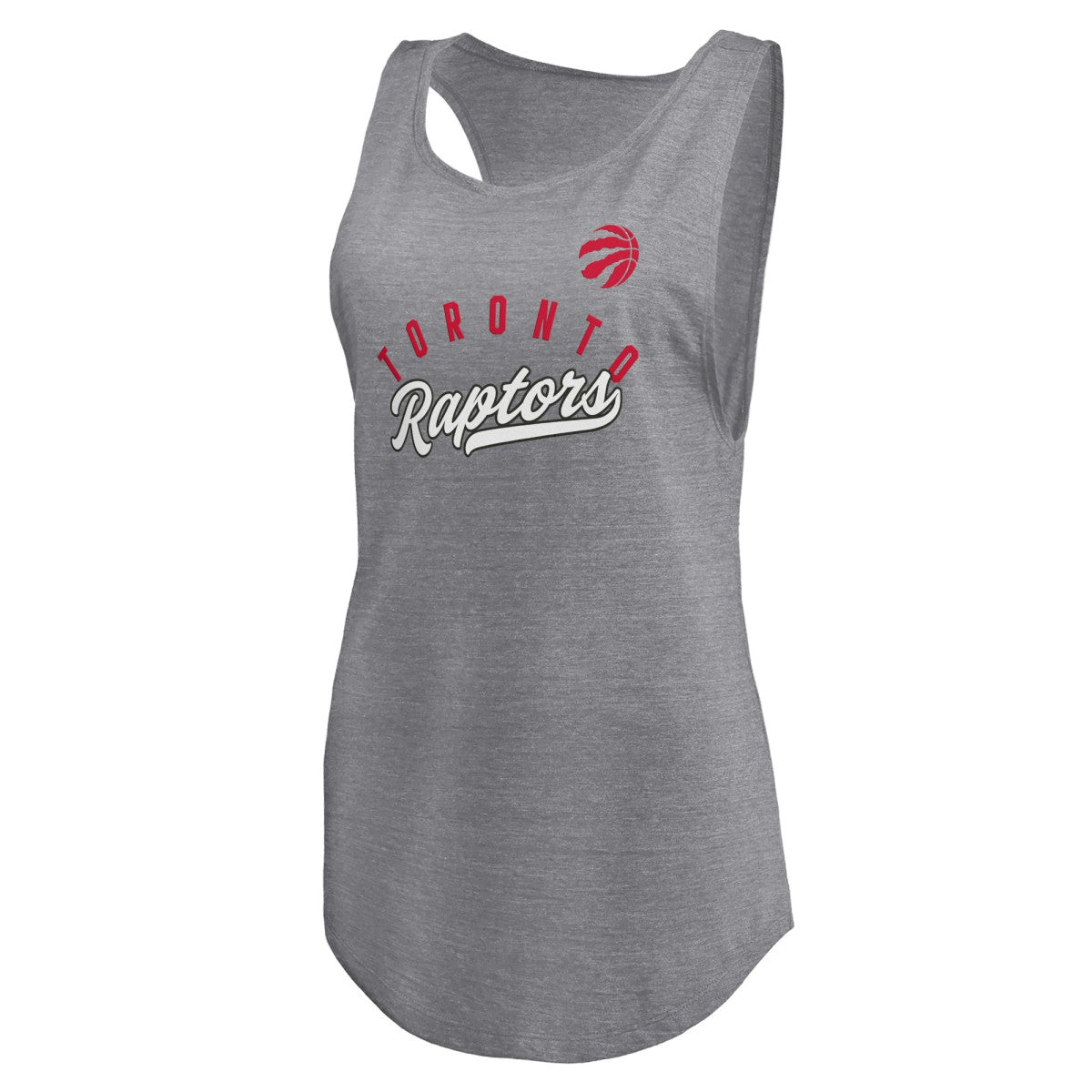 Fanatics Toronto Raptors Women's Quality Time Open Scoop Neck Tri-Blend Tank Top Heathered Gray