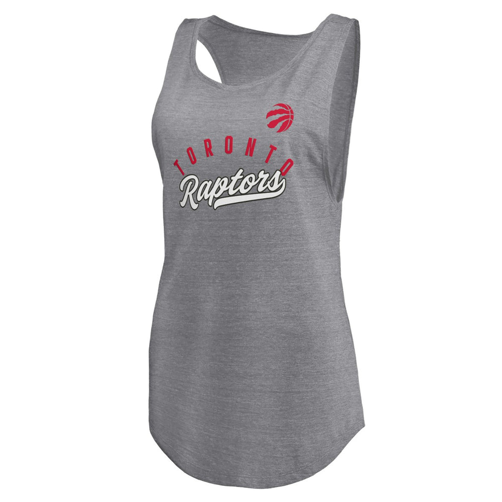 Fanatics Toronto Raptors Women's Quality Time Open Scoop Neck Tri-Blend Tank Top Heathered Gray