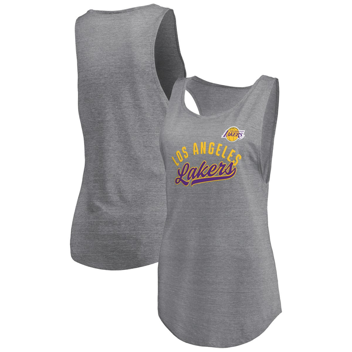 Fanatics Los Angeles Lakers Women's Quality Time Open Scoop Neck Tri-Blend Tank Top Heathered Gray