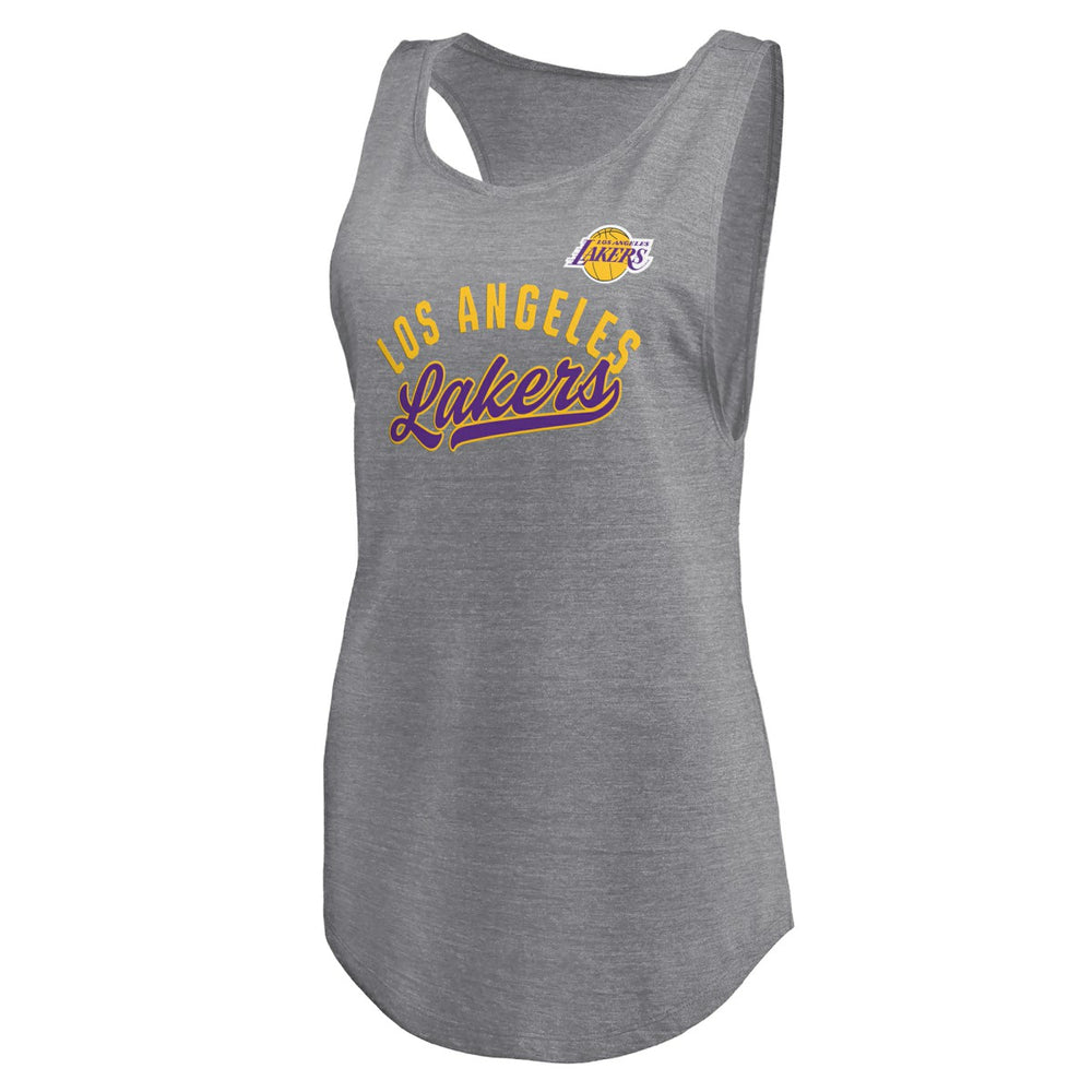 Fanatics Los Angeles Lakers Women's Quality Time Open Scoop Neck Tri-Blend Tank Top Heathered Gray