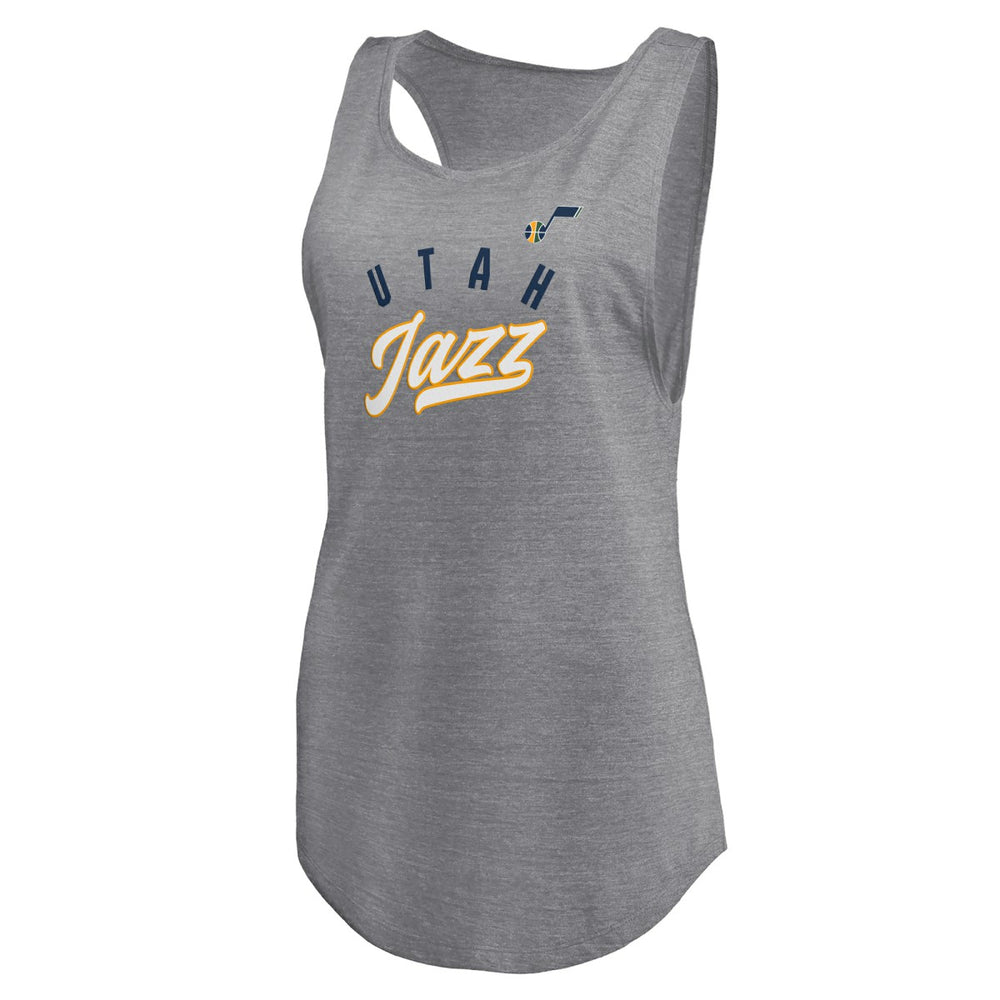 Fanatics Utah Jazz Women's Quality Time Open Scoop Neck Tri-Blend Tank Top Heathered Gray