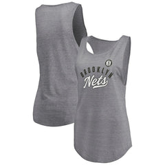 Fanatics Brooklyn Nets Women's Quality Time Open Scoop Neck Tri-Blend Tank Top Heathered Gray