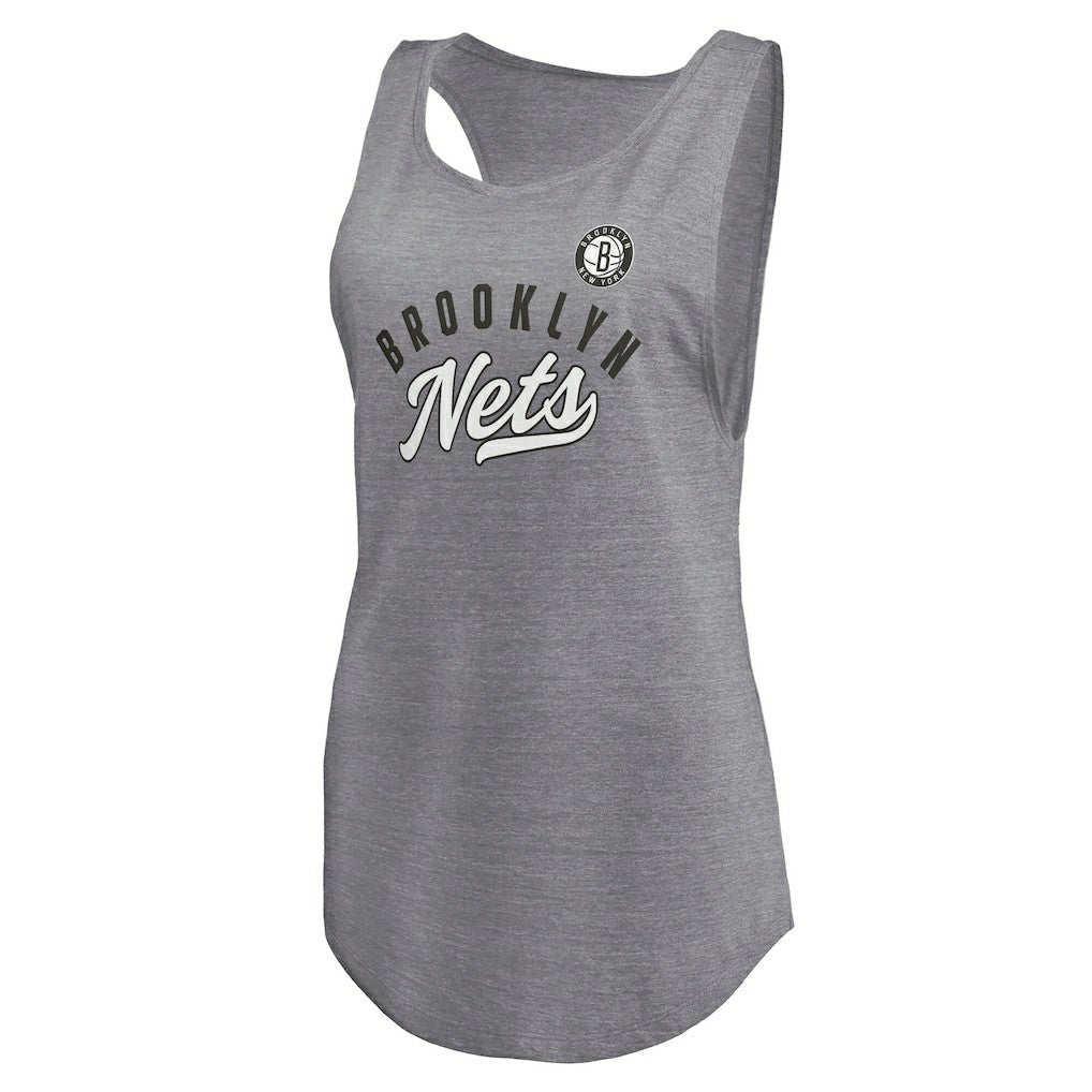 Fanatics Brooklyn Nets Women's Quality Time Open Scoop Neck Tri-Blend Tank Top Heathered Gray
