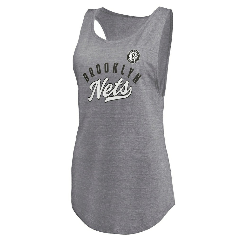 Fanatics Brooklyn Nets Women's Quality Time Open Scoop Neck Tri-Blend Tank Top Heathered Gray