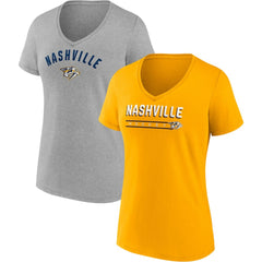 Nashville Predators Fanatics Women's 2-Pack V-Neck T-Shirt Set - Gold/Heathered Gray | Fanatics Clearance