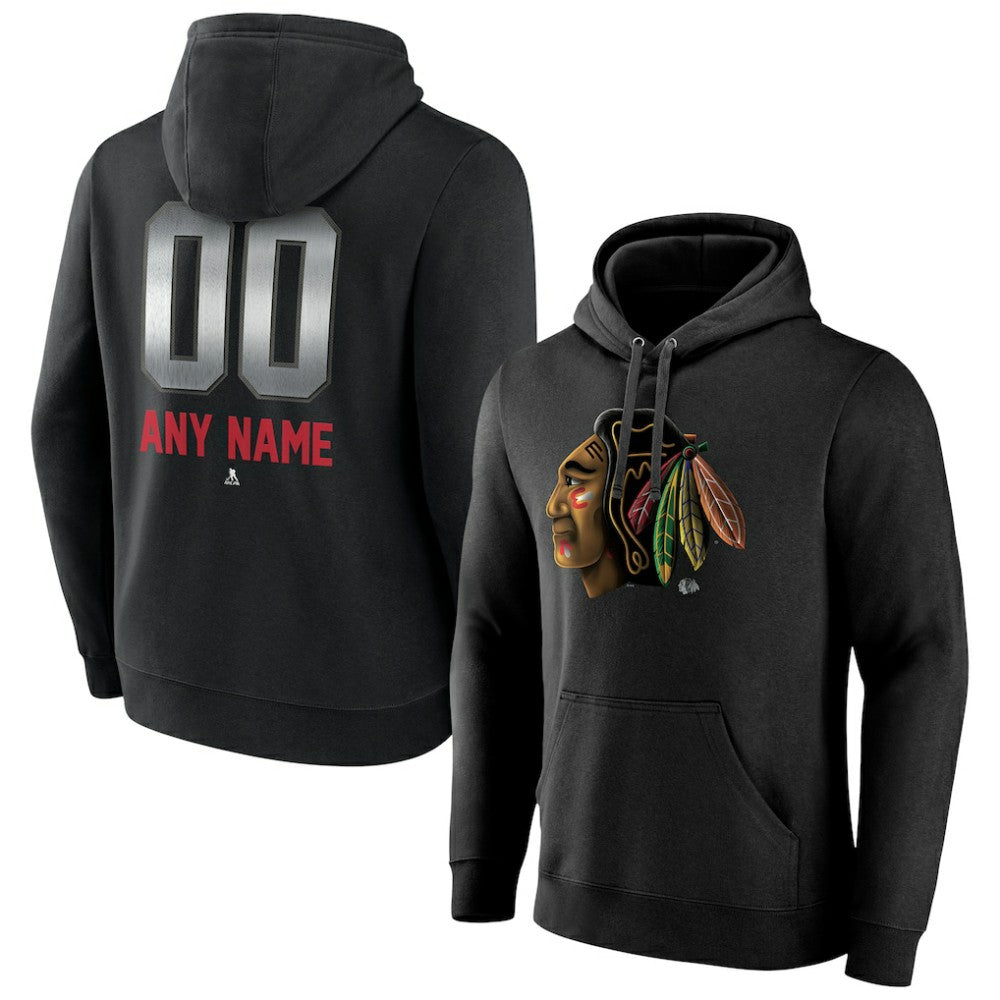 Chicago Blackhawks Personalized Midnight Mascot Logo Pullover Hoodie - Black | NHL discount