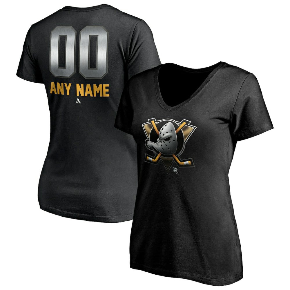 Anaheim Ducks Women's Personalized Midnight Mascot Logo V-Neck T-Shirt - Black | NHL on sale