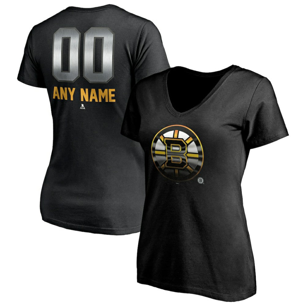 Boston Bruins Women's Personalized Midnight Mascot Logo V-Neck T-Shirt - Black | NHL discount