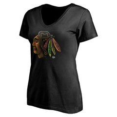 Chicago Blackhawks Women's Personalized Midnight Mascot Logo V-Neck T-Shirt - Black | NHL online