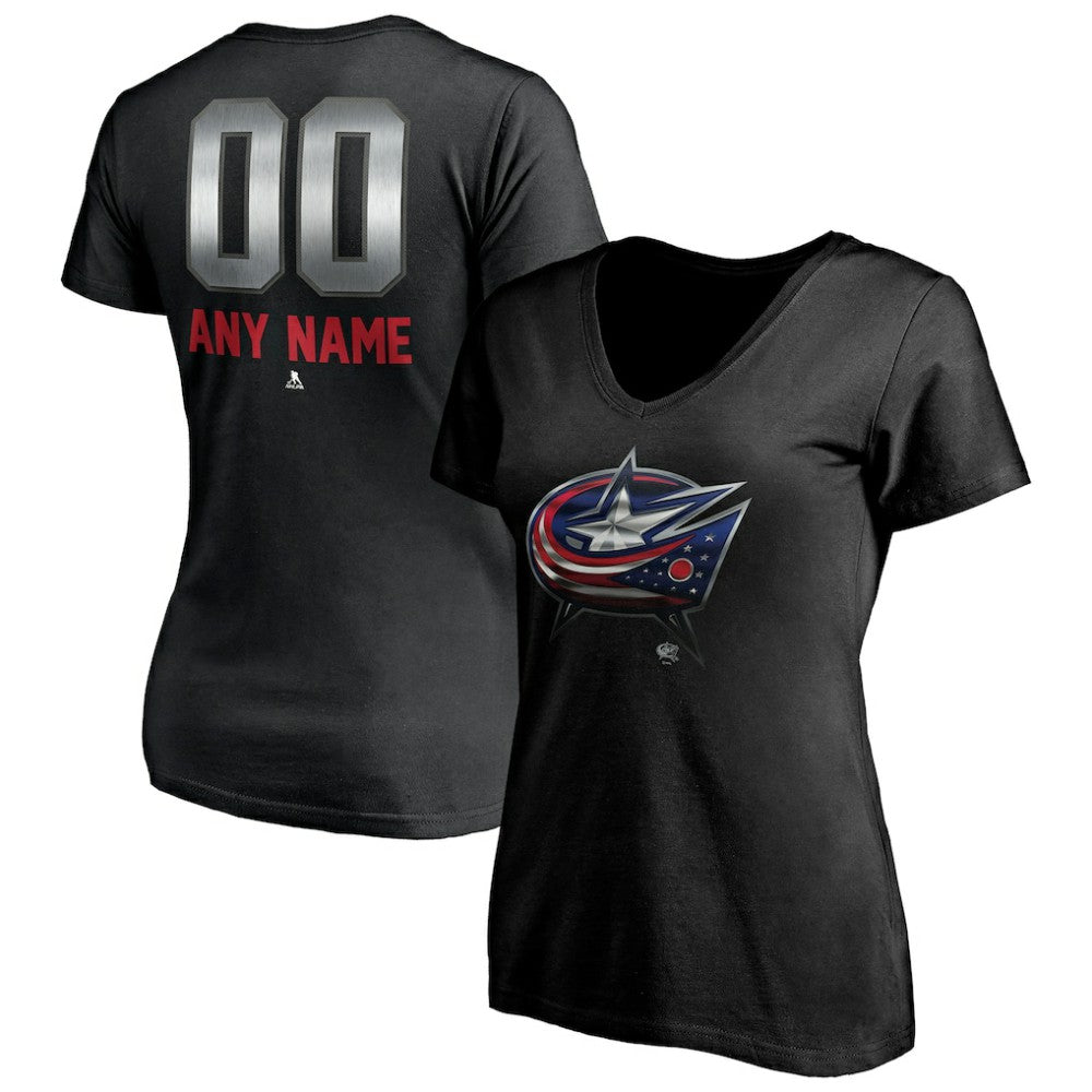 Columbus Blue Jackets Women's Personalized Midnight Mascot Logo V-Neck T-Shirt - Black | NHL on sale