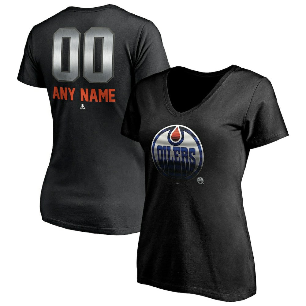 Edmonton Oilers Women's Personalized Midnight Mascot Logo V-Neck T-Shirt - Black | NHL discount