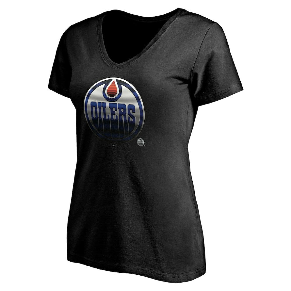 Edmonton Oilers Women's Personalized Midnight Mascot Logo V-Neck T-Shirt - Black | NHL discount