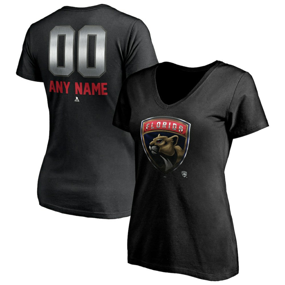 Florida Panthers Women's Personalized Midnight Mascot Logo V-Neck T-Shirt - Black | NHL near me
