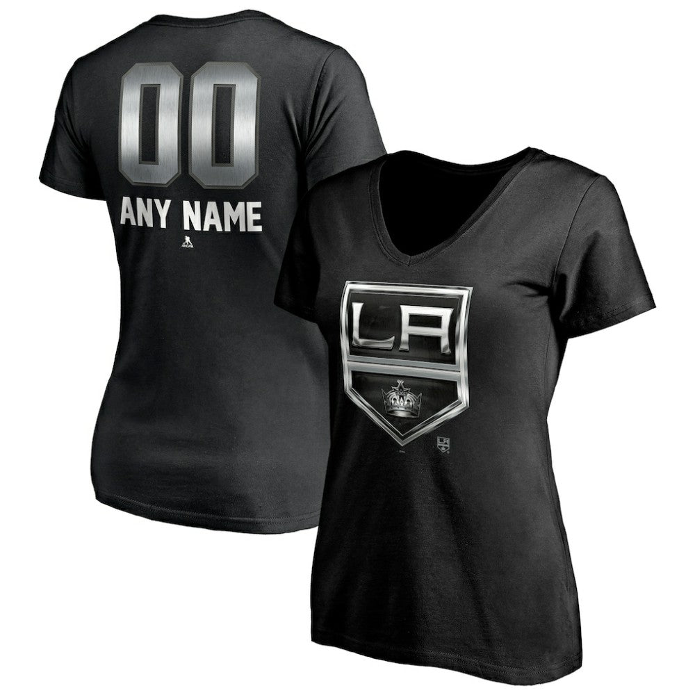 Los Angeles Kings Women's Personalized Midnight Mascot Logo V-Neck T-Shirt - Black | NHL Clearance