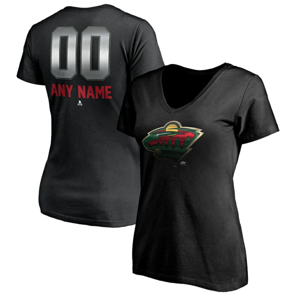 Minnesota Wild Women's Personalized Midnight Mascot Logo V-Neck T-Shirt - Black | NHL on sale