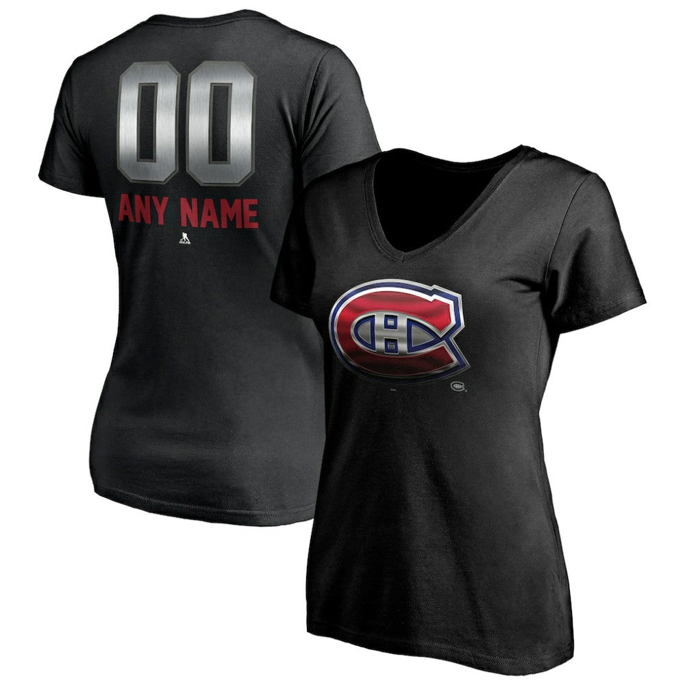 Montreal Canadiens Women's Personalized Midnight Mascot Logo V-Neck T-Shirt - Black | NHL on sale