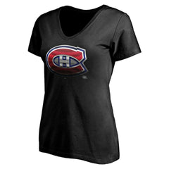 Montreal Canadiens Women's Personalized Midnight Mascot Logo V-Neck T-Shirt - Black | NHL on sale