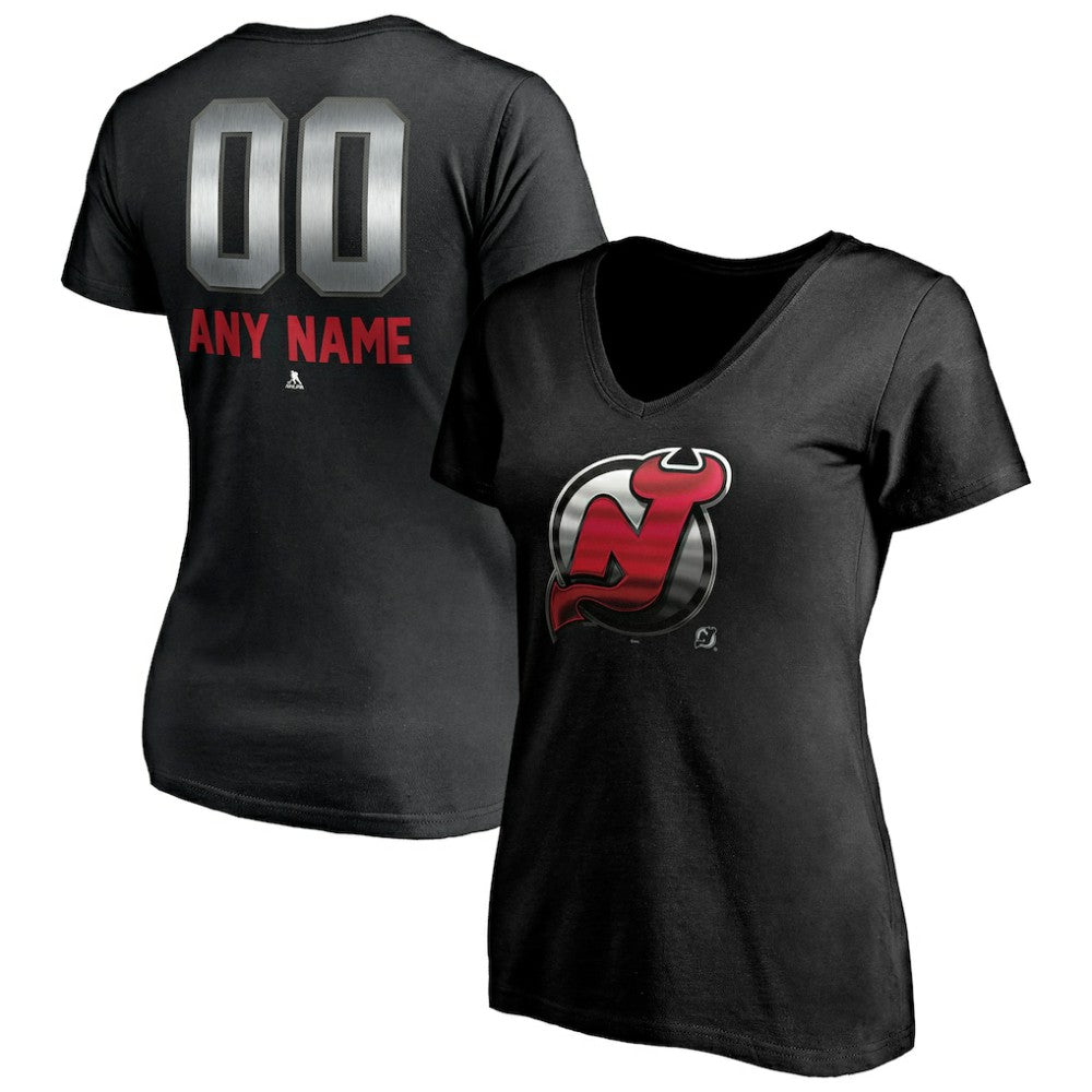 New Jersey Devils Women's Personalized Midnight Mascot Logo V-Neck T-Shirt - Black | NHL near me