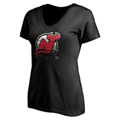 New Jersey Devils Women's Personalized Midnight Mascot Logo V-Neck T-Shirt - Black | NHL near me