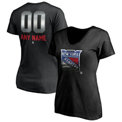 New York Rangers Women's Personalized Midnight Mascot Logo V-Neck T-Shirt - Black | NHL on sale